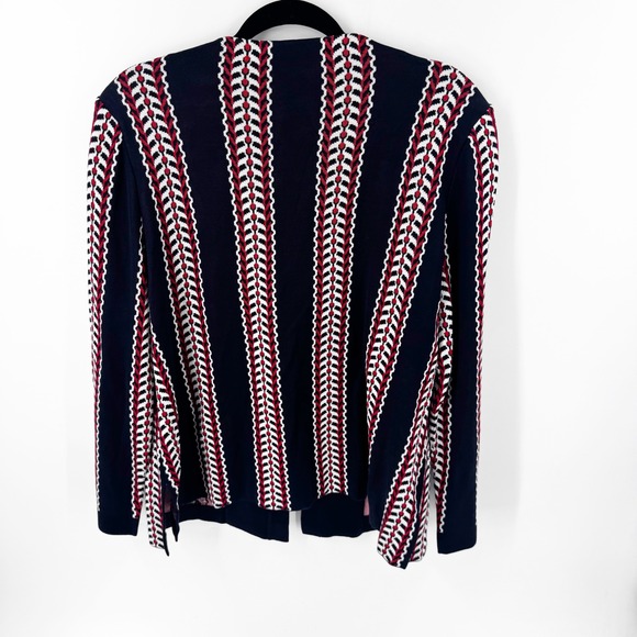 Ming Wang Womens 0X Navy Blue Red White Geometric Stripe Knit Jacket Cardigan - Picture 7 of 7